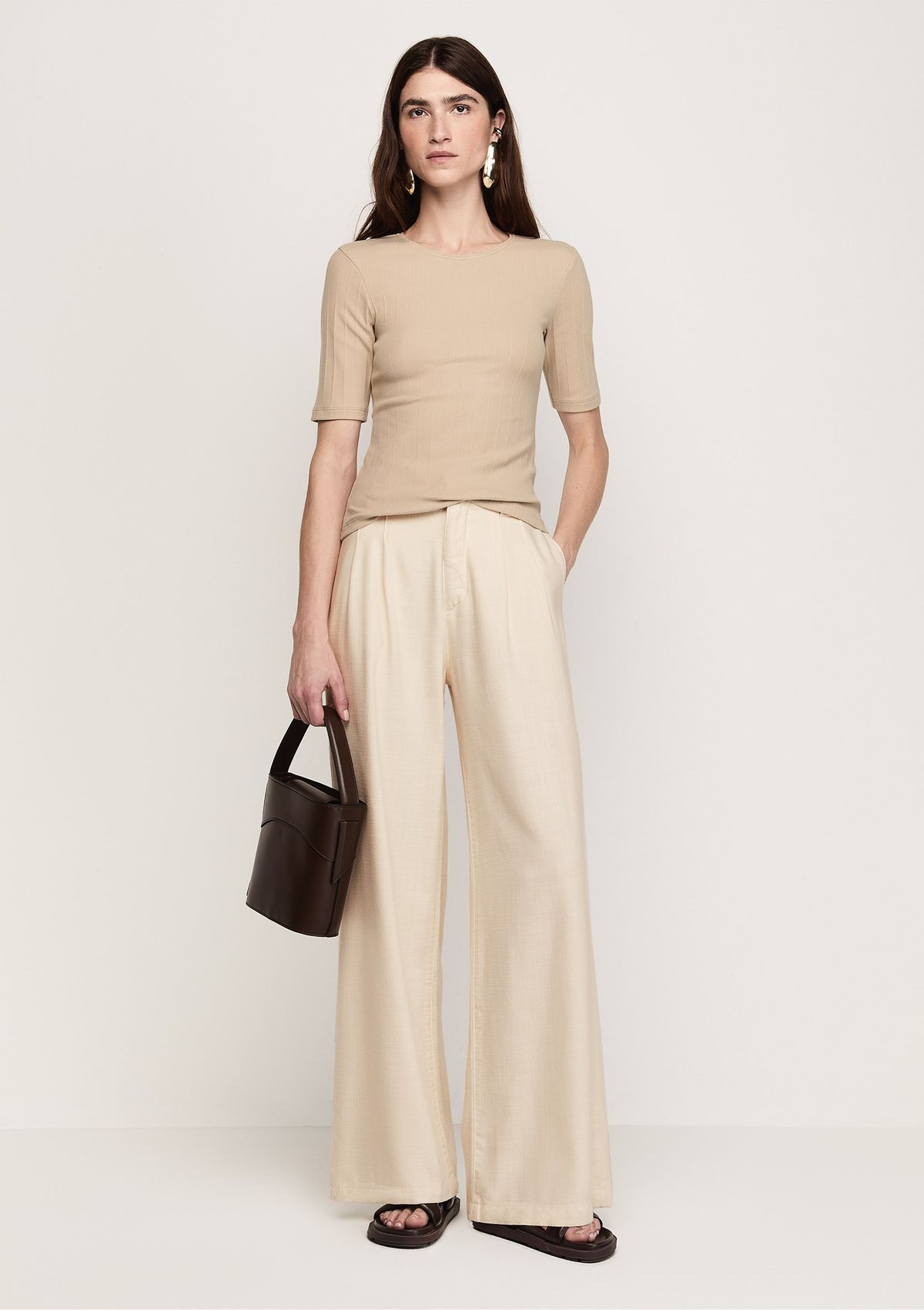 Calça Sarja Pantalona Cintura Alta - Off white 038